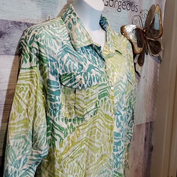 Ruby Rd Sz 22W Plus Sparkly Leopard Print Button Down Blouse 524 - Picture 3 of 8